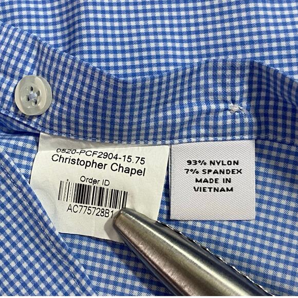 Proper Cloth Shirt Size S 18x29 Blue White Checkered Long Sleeve  Performance - Picture 6 of 10